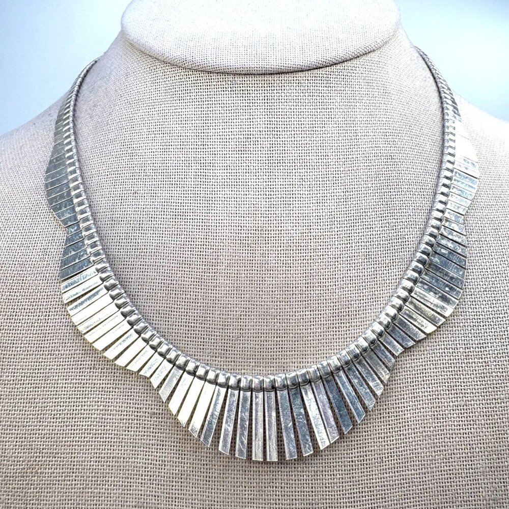 VTG Sterling Silver 925 Graduated Bar Link Chain Necklace Size 16.5" Length